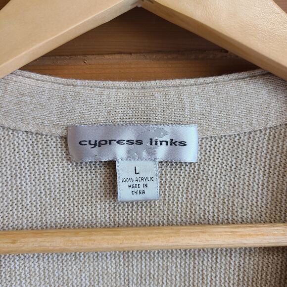 Vintage Oatmeal Tan Button Front Unisex Cardigan Sweater Vneck Large Acrylic - Picture 3 of 4